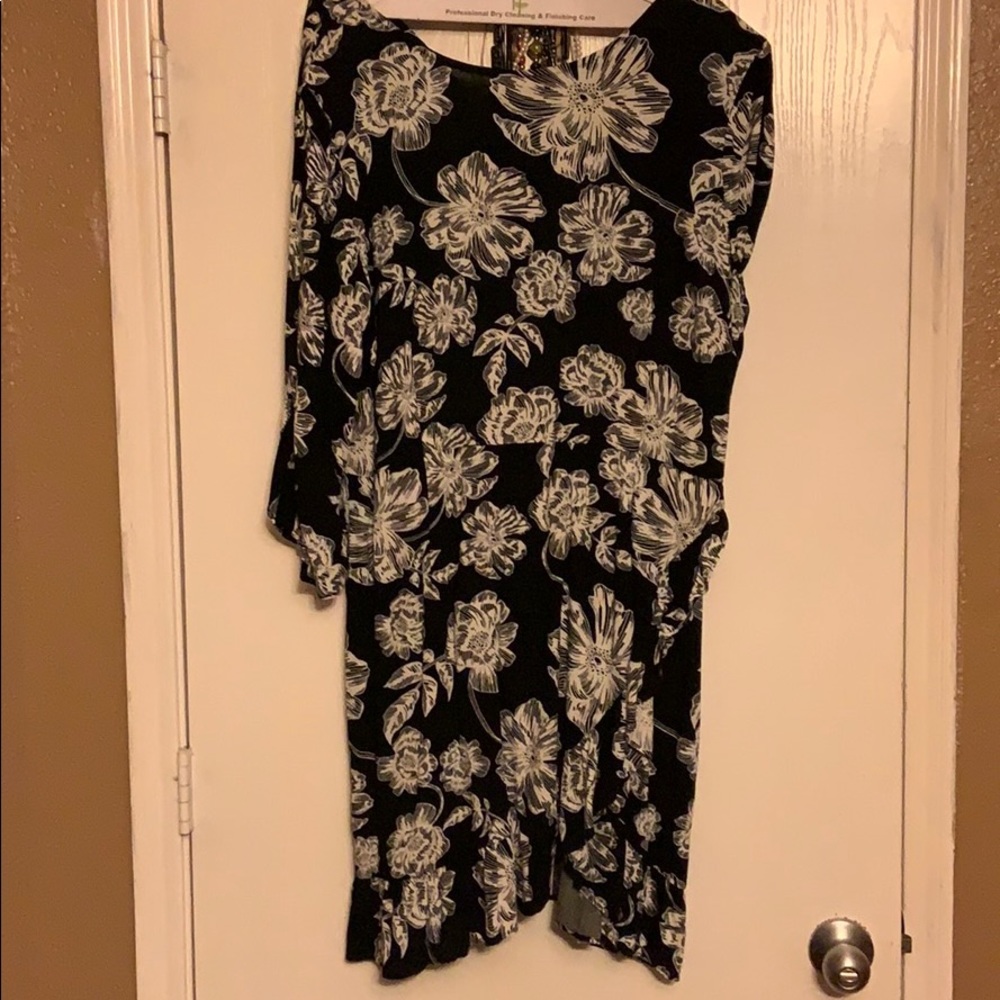 Dress, faux wrap bottom, ruffles @ closure of wrap